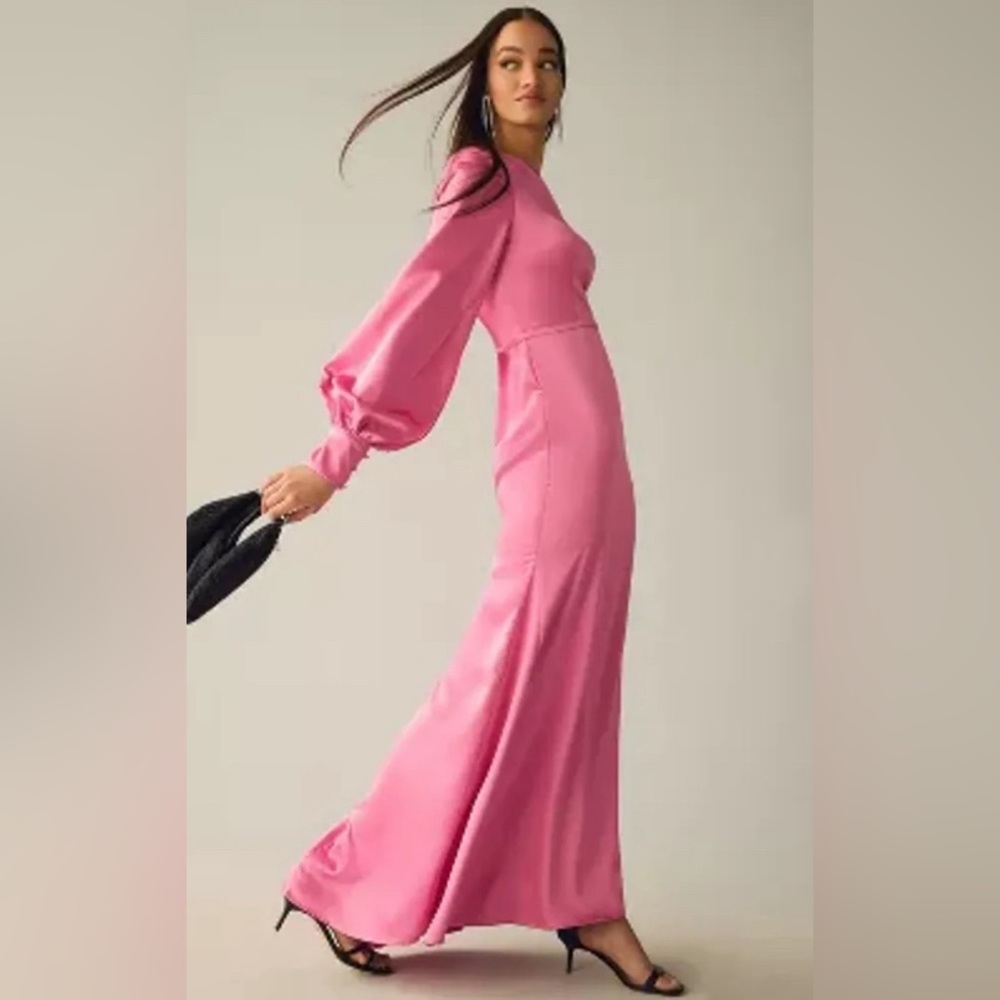 Ieena for Mac Duggal One-Shoulder Bishop-Sleeve Pink Trumpet Gown Size 4